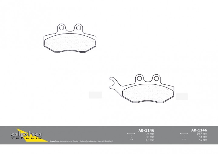 ALPHA TECHNIK Bremsbelag Straße mit ABE für Pampera 280 unbekannt Urban 200 XT125X 74 SM50 D01 End