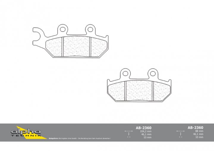 ALPHA TECHNIK Bremsbelag Straße mit ABE für XT600E 3UW