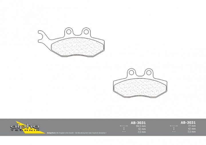 ALPHA TECHNIK Bremsbelag Scooter mit ABE für RX50 Racing unbekannt Skipper 125 M21 CH50 Runner 125V