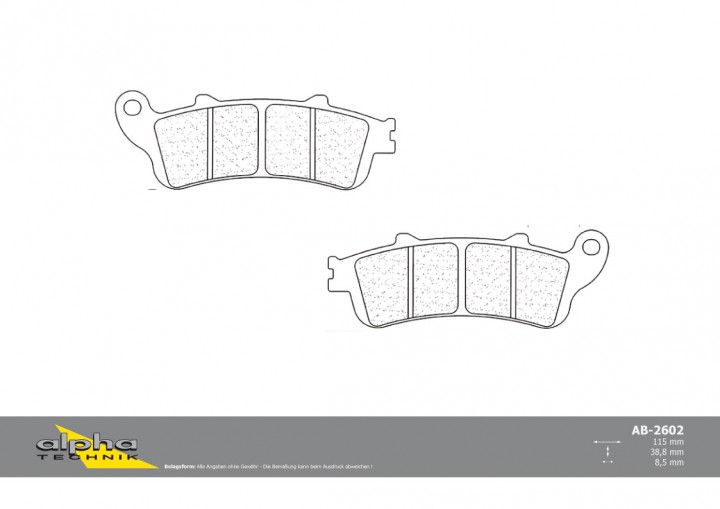 ALPHA TECHNIK Bremsbelag Straße mit ABE für XL1000V Varadero Travel SD02