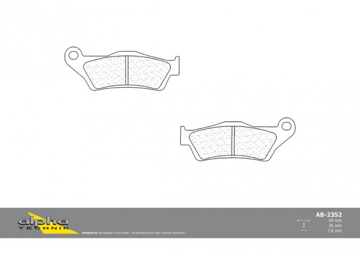ALPHA TECHNIK Bremsbeläge MX125 TZ 505 Enduro G450X E45X E750 Monster 695 M4 NX500 Dominator FC400