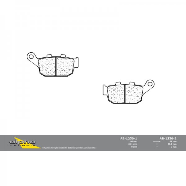 ALPHA TECHNIK Bremsbelag Straße mit ABE für CBR250R MC41 SFV650 Gladius WVCX